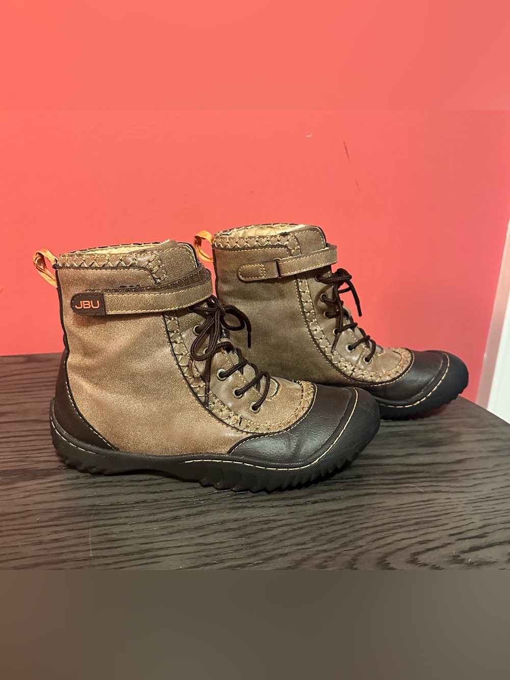 JBU woman’s Brown and Black Lace-Up Outdoor Boots with Ankle Strap